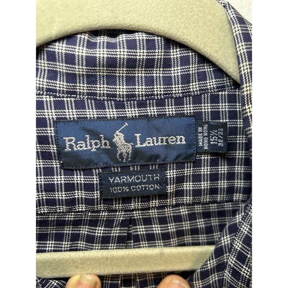 Ralph Lauren Button Up Shirt Men’s 15.5 32/33 Blue Striped Yarmouth Pony Logo - Picture 2 of 6